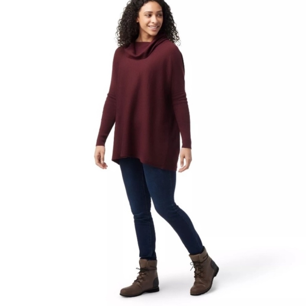 Smartwool Women's Edgewood Poncho Sweater Black Cherry Heather S NWT